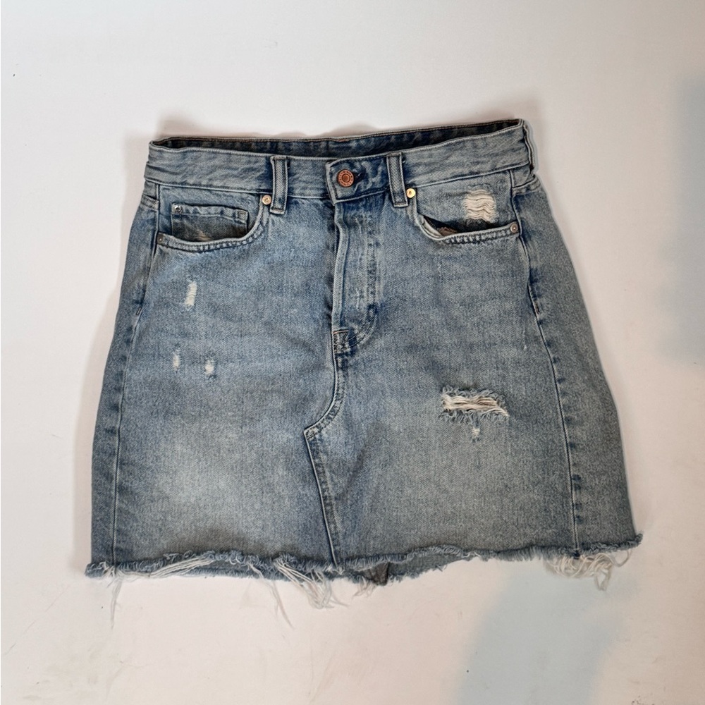 & Denim by H&M Distressed Denim Mini Skirt Size 8